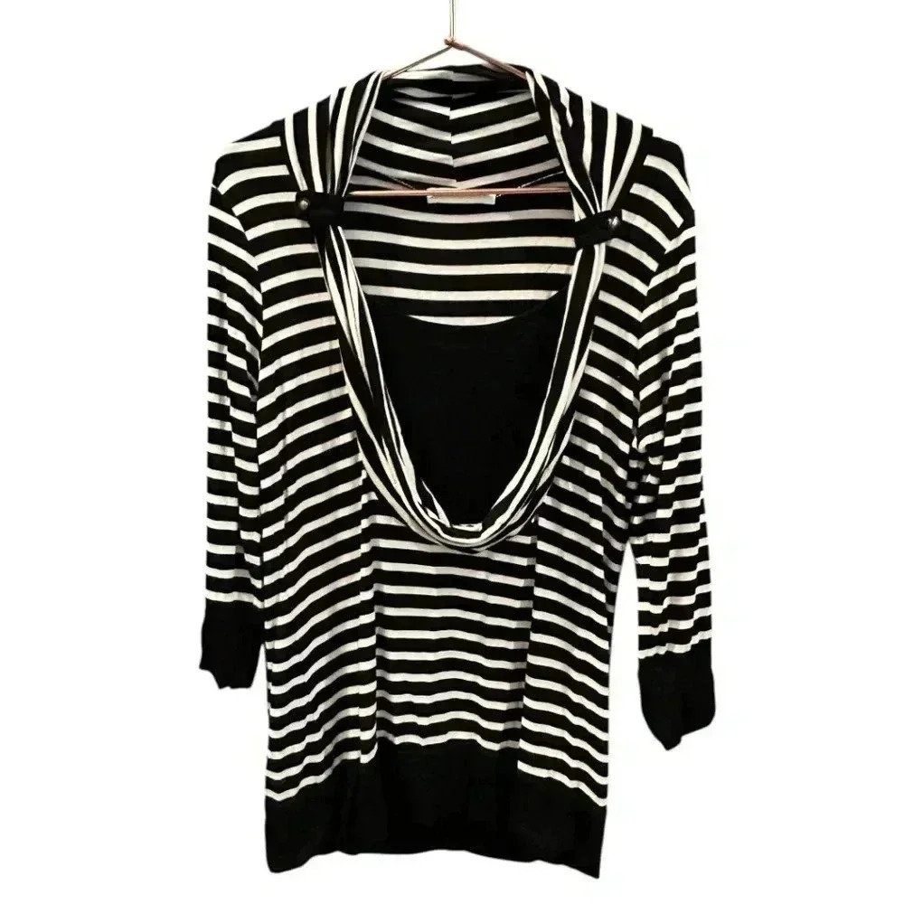 Design History Black and white striped cowl neck top size M